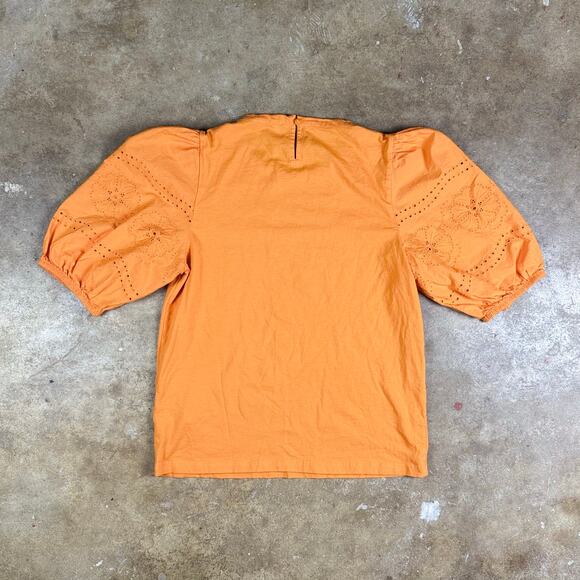 J.Crew Women’s Broken-in Jersey Puff Sleeve Eyelet Top Size Small Tangerine - Picture 2 of 10